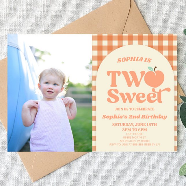 Two Sweet Peach Picture 2nd Birthday Party Invitation (Creator Uploaded)