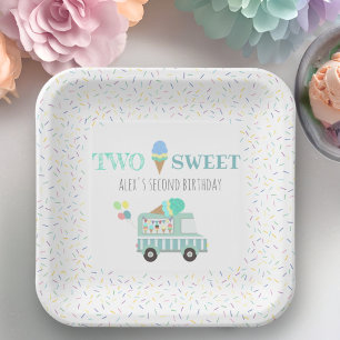 Two sweet personalised gender neutral ice cream paper plate