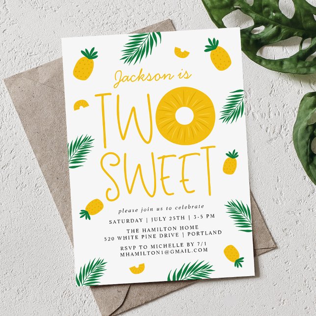 Two Sweet Pineapple 2nd Birthday Party Invitation (Creator Uploaded)