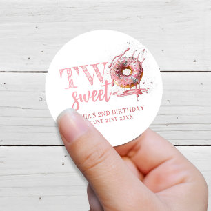 Two Sweet Pink Donut Girl 2nd Birthday Classic Round Sticker