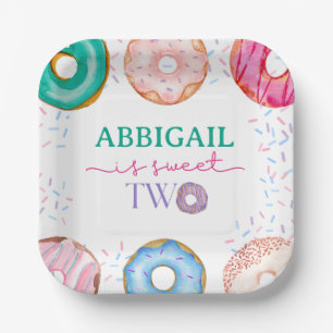Two Sweet Pink Doughnut Girl 2nd Birthday Paper Plate