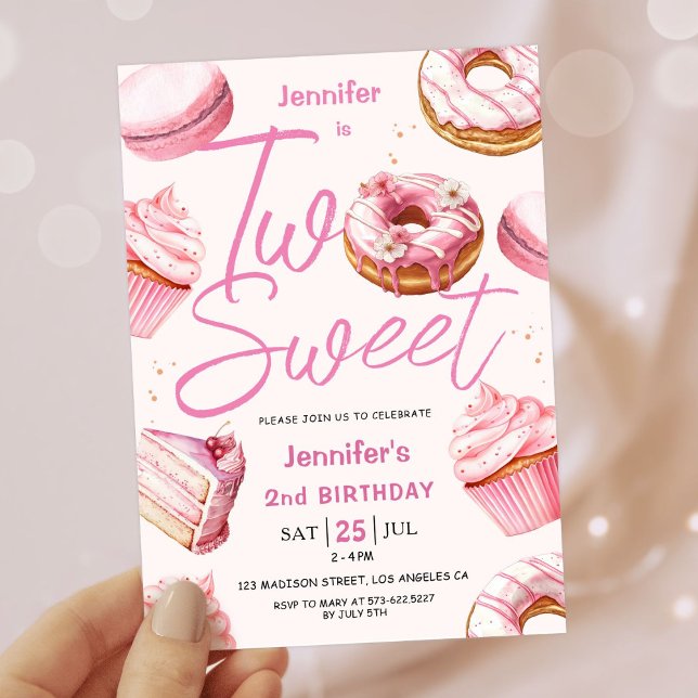 TWO Sweet! Pink Doughnut Girls 2nd Birthday Party Invitation (Creator Uploaded)