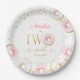 Two Sweet Pink Gold Doughnuts Birthday Paper Plate
