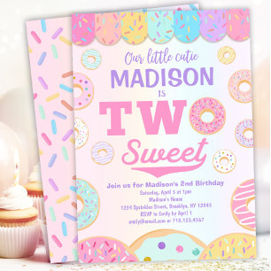 TWO Sweet Rainbow Doughnut 2nd Birthday Invitation