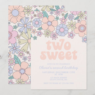 Two Sweet Retro Floral 2nd birthday Invitation