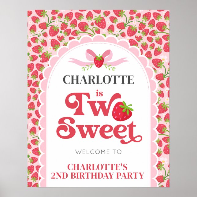 Two Sweet Strawberry 2nd Birthday 16x20 Welcome Poster (Front)