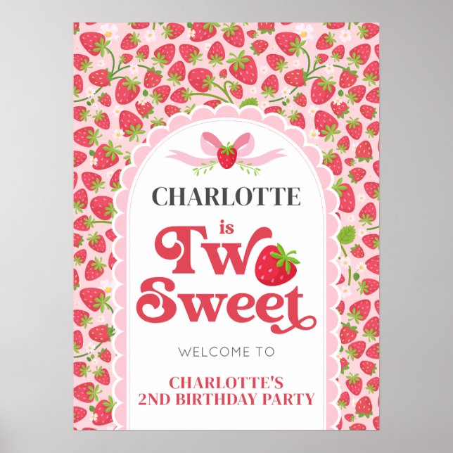 Two Sweet Strawberry 2nd Birthday 18x24 Welcome Poster (Front)