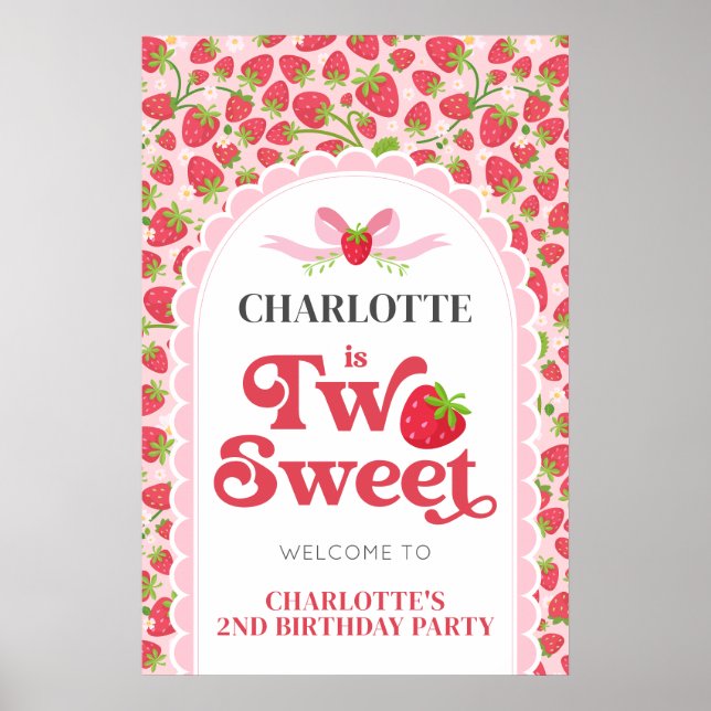 Two Sweet Strawberry 2nd Birthday 20x30 Welcome Poster (Front)