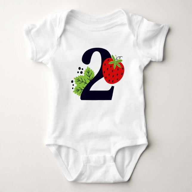 TWO Sweet Strawberry Birthday Girl 2nd Year Party  Baby Bodysuit (Front)