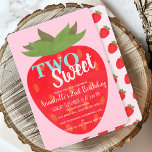 Two Sweet Strawberry Cute Kids Second Birthday Invitation<br><div class="desc">Celebrate your sweetie's special day with this Two Sweet Strawberry Kids Second Birthday design. Design features a big red strawberry against a pink background. The reverse is a pattern of strawberries. You can customise this further by clicking on the "PERSONALIZE" button. Matching Items in our shop for a complete party...</div>