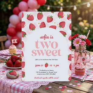 Two Sweet Strawberry Girl 2nd Birthday Invitation