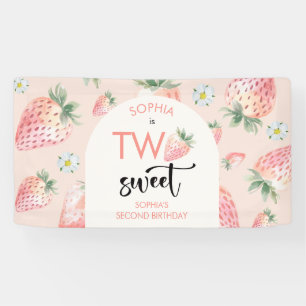Two sweet strawberry kids birthday banner