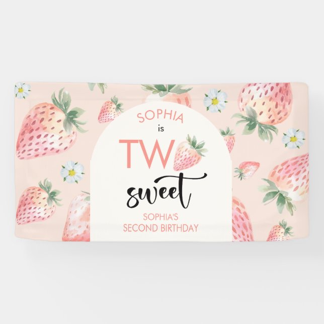Two sweet strawberry kids birthday banner (Horizontal)