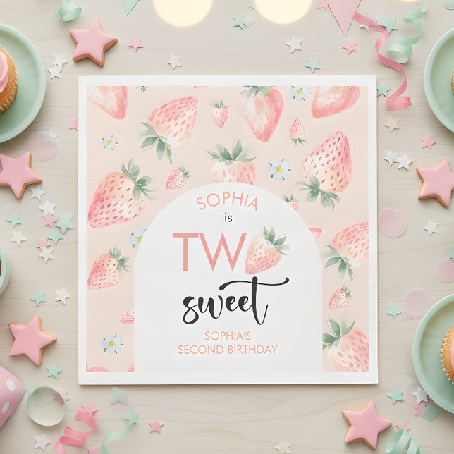 Two sweet strawberry kids birthday napkin (Creator Uploaded)