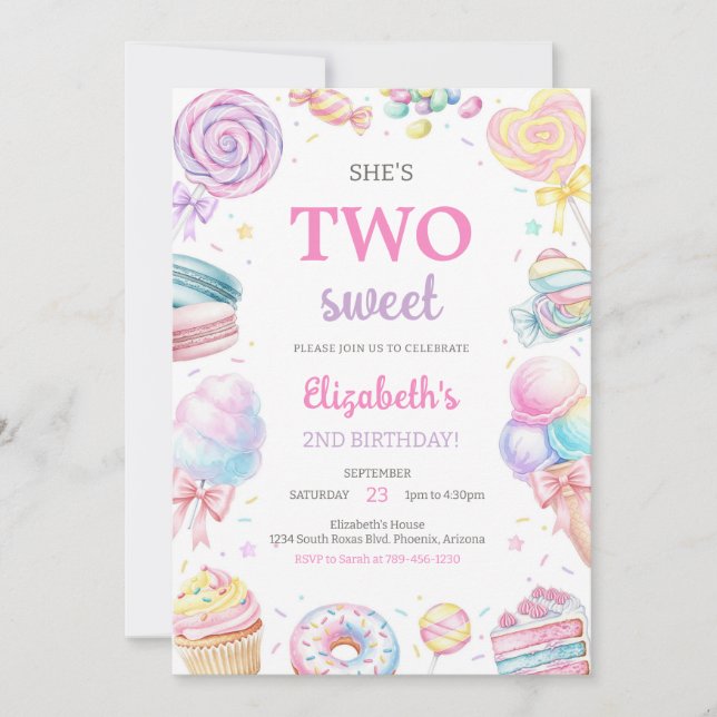Two Sweet Sweets Candy Birthday Invitation (Front)