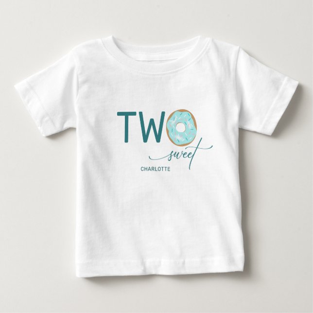 Two Sweet Teal Frosted Doughnut Girl's 2nd Birthda Baby T-Shirt (Front)