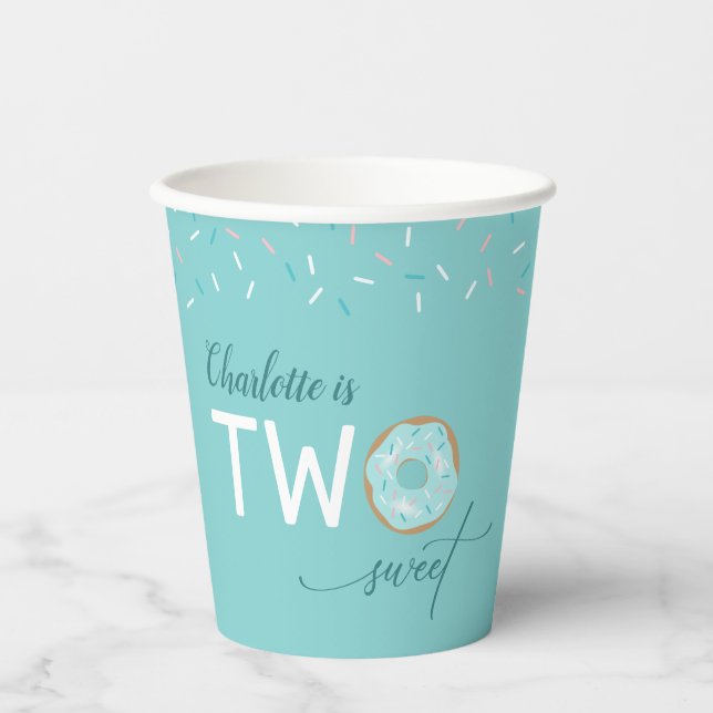 Two Sweet Teal Frosting Girl 2nd Birthday Paper Cups (Front)