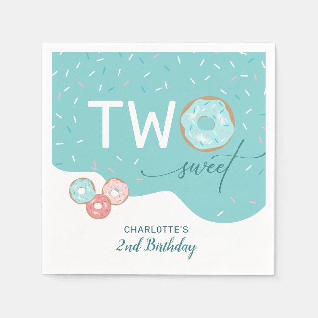 Two Sweet Teal Girls 2nd Birthday Party  Napkin (Front)