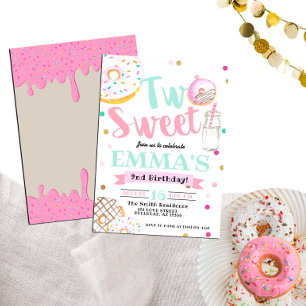 Two Sweet Watercolor Doughnut 2nd Birthday Invitation