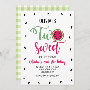 Two Sweet Watermelon 2nd Birthday Invitation