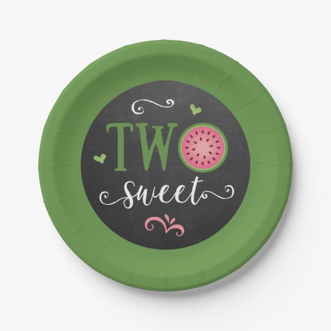 Two Sweet Watermelon 2nd Birthday Paper Plate (Front)