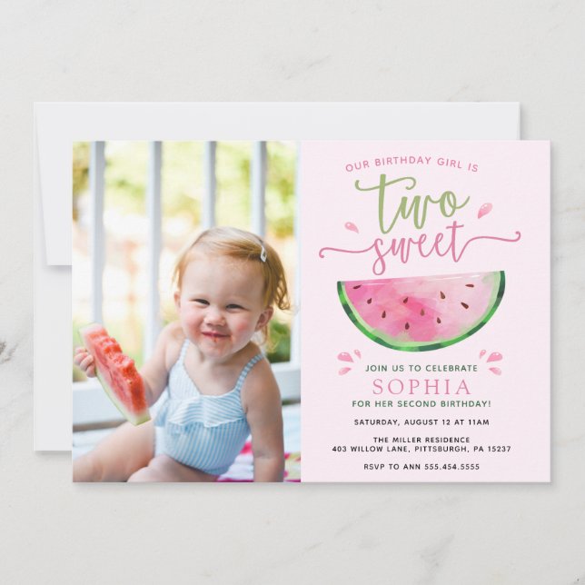 Two Sweet Watermelon Birthday Invitation (Front)