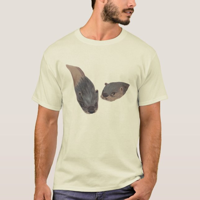 Two Swimming Otters Painting Tee Shirts (Front)