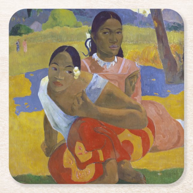 Two Tahitian Women, Gauguin Square Paper Coaster (Front)