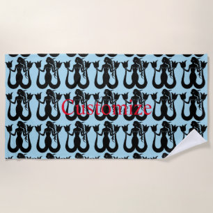 Two-Tail Mermaid Silhouette Thunder_Cove Beach Towel