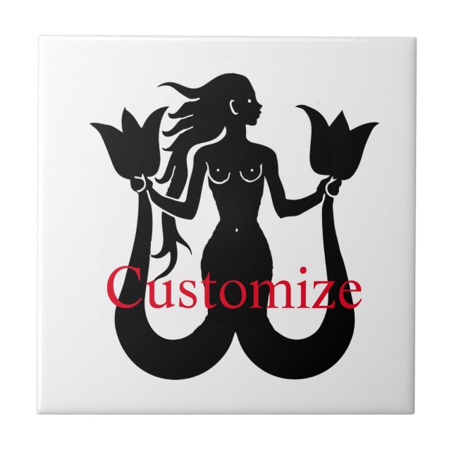  Two-Tail Mermaid Silhouette Thunder_Cove Ceramic Tile (Front)