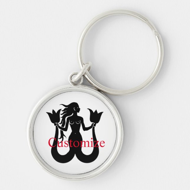  Two-Tail Mermaid Silhouette Thunder_Cove Key Ring (Front)