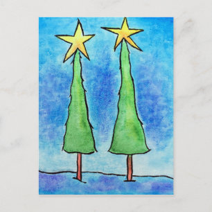 Two Tall Christmas Trees Holiday Postcard