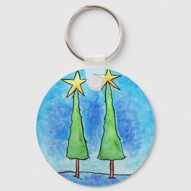 Two Tall Christmas Trees Key Ring (Front)