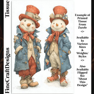 Two Tall Quirky Watercolor Snowmen DS5L Decoupage Tissue Paper