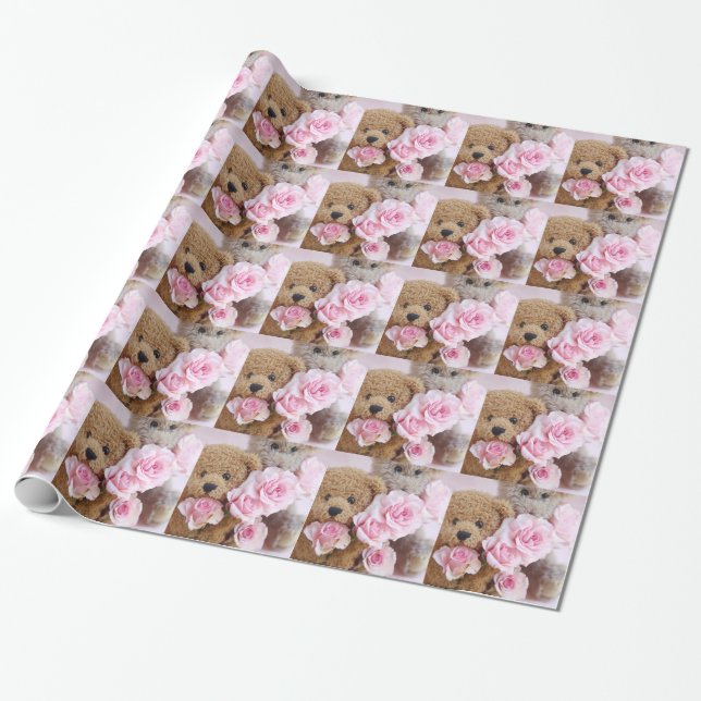 two teddy bears holding roses wrapping paper (Unrolled)