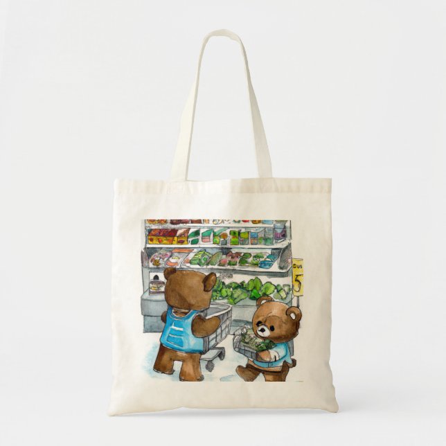 Two teddy bears shopping ai generated art. tote bag (Front)