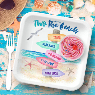 Two The Beach Kids 2nd Birthday Paper Plate