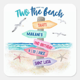 Two The Beach   Kids 2nd Birthday Square Sticker
