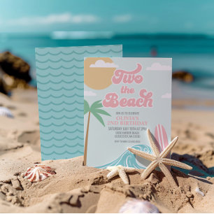 Two the Beach PINK Surf Beach 2nd Birthday Invitation
