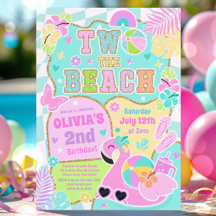 Two The Beach Preppy Girly 2nd Birthday Pool Party Invitation