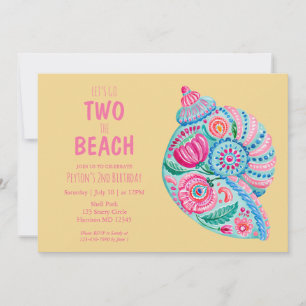 Two the Beach Shell Summer Girls Birthday Invitation