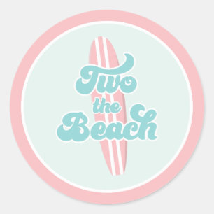 Two the Beach Surf Beach 2nd Birthday Paper Plates Classic Round Sticker