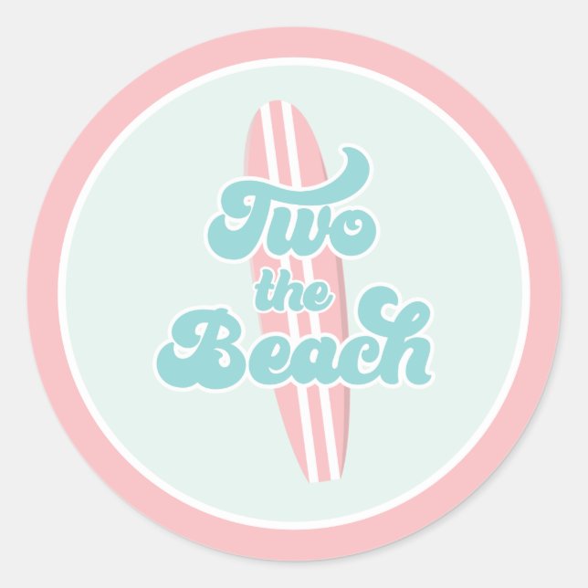Two the Beach Surf Beach 2nd Birthday Paper Plates Classic Round Sticker (Front)
