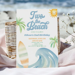 Two The Beach Surf Blue 2nd Birthday Party Invitation
