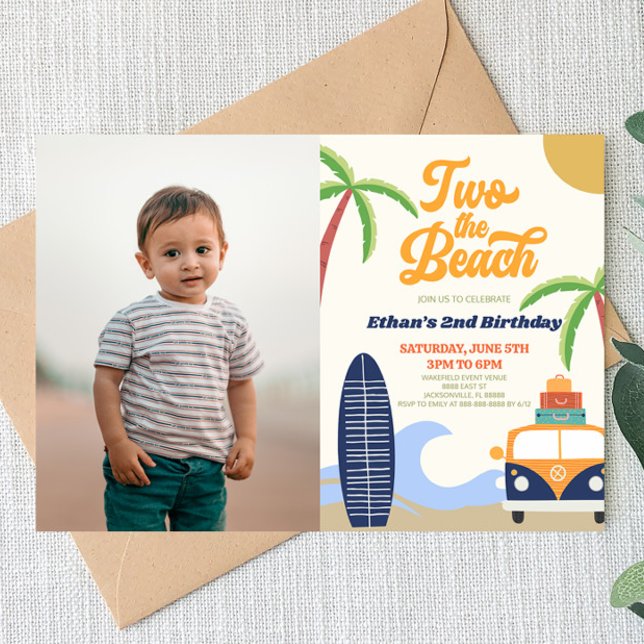 Two The Beach Surf Blue 2nd Birthday Party Invitation (Creator Uploaded)