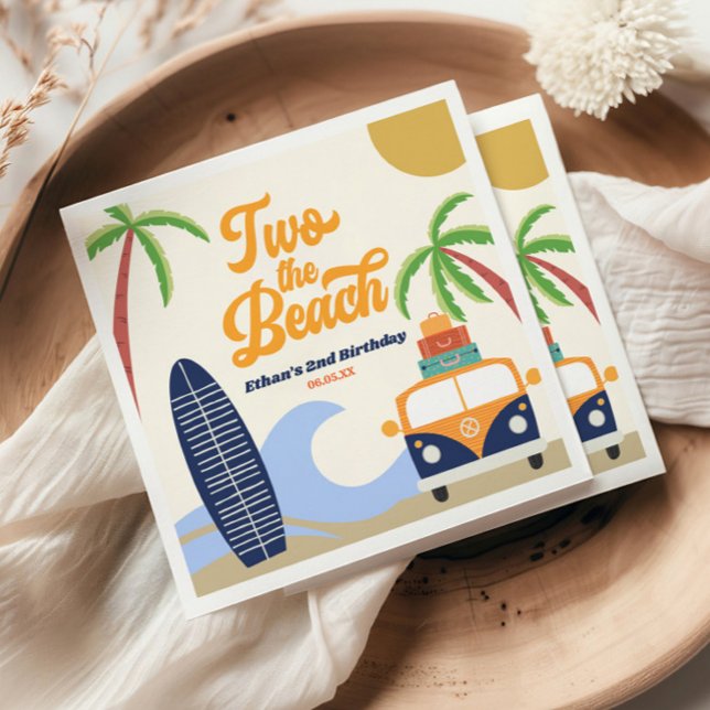 Two The Beach Surf Blue 2nd Birthday Party Napkin (Creator Uploaded)