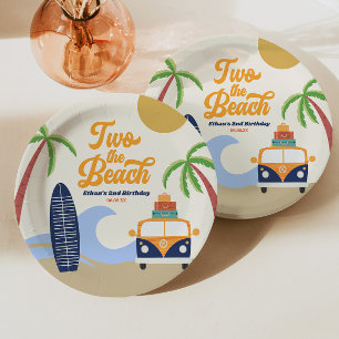 Two The Beach Surf Board Blue 2nd Birthday Party Paper Plate