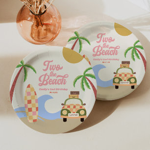 Two The Beach Surf Board Pink 2nd Birthday Party Paper Plate