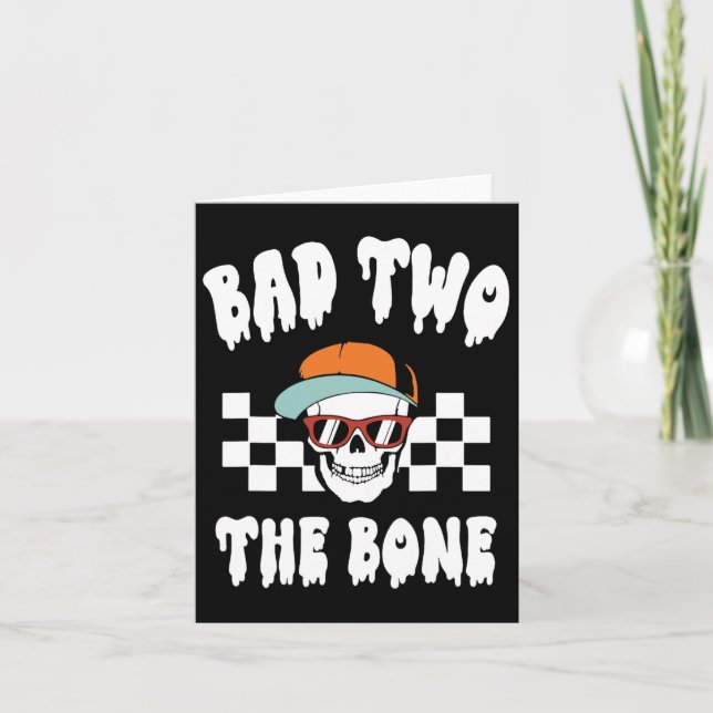 Two The Bone Funny 2nd Birthday Halloween Skeleton Card (Front)