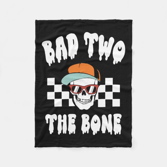 Two The Bone Funny 2nd Birthday Halloween Skeleton Fleece Blanket (Front)